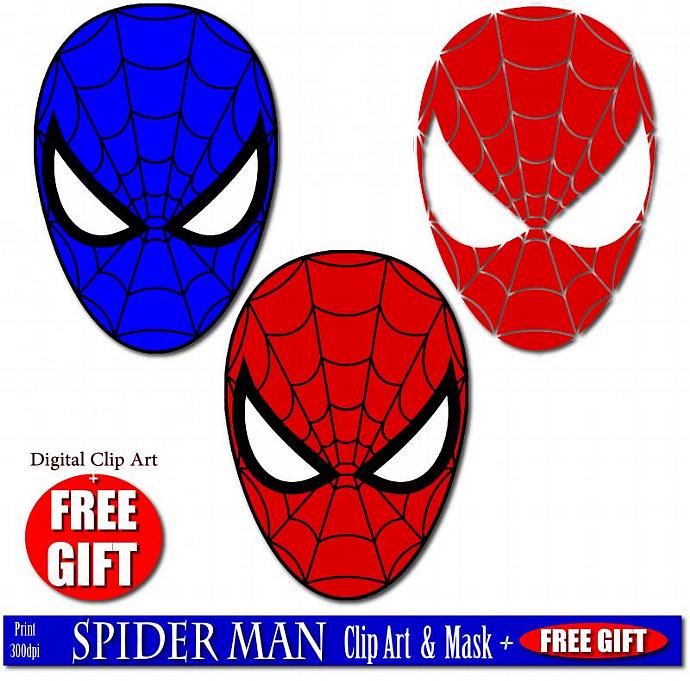 690x681 Digital Clip Art Spiderman Mask Superhero Party Digift