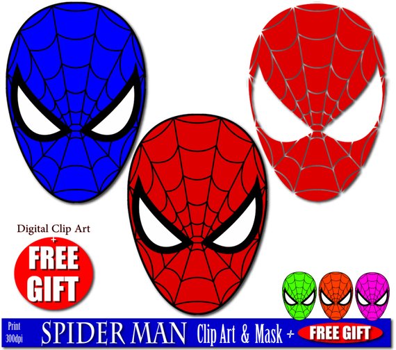 570x504 Digital Clip Art Spiderman Mask Superhero Party Masks Clipart