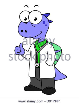 300x395 A Cartoon Illustration Of An Dinosaur Doctor In Scrubs Stock