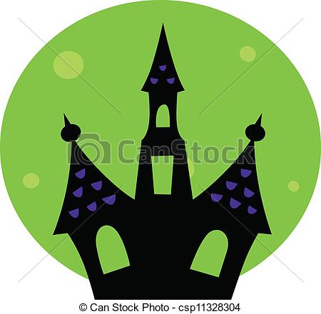 450x441 Halloween Haunted House With Green Moon Behind. Haunted Vector