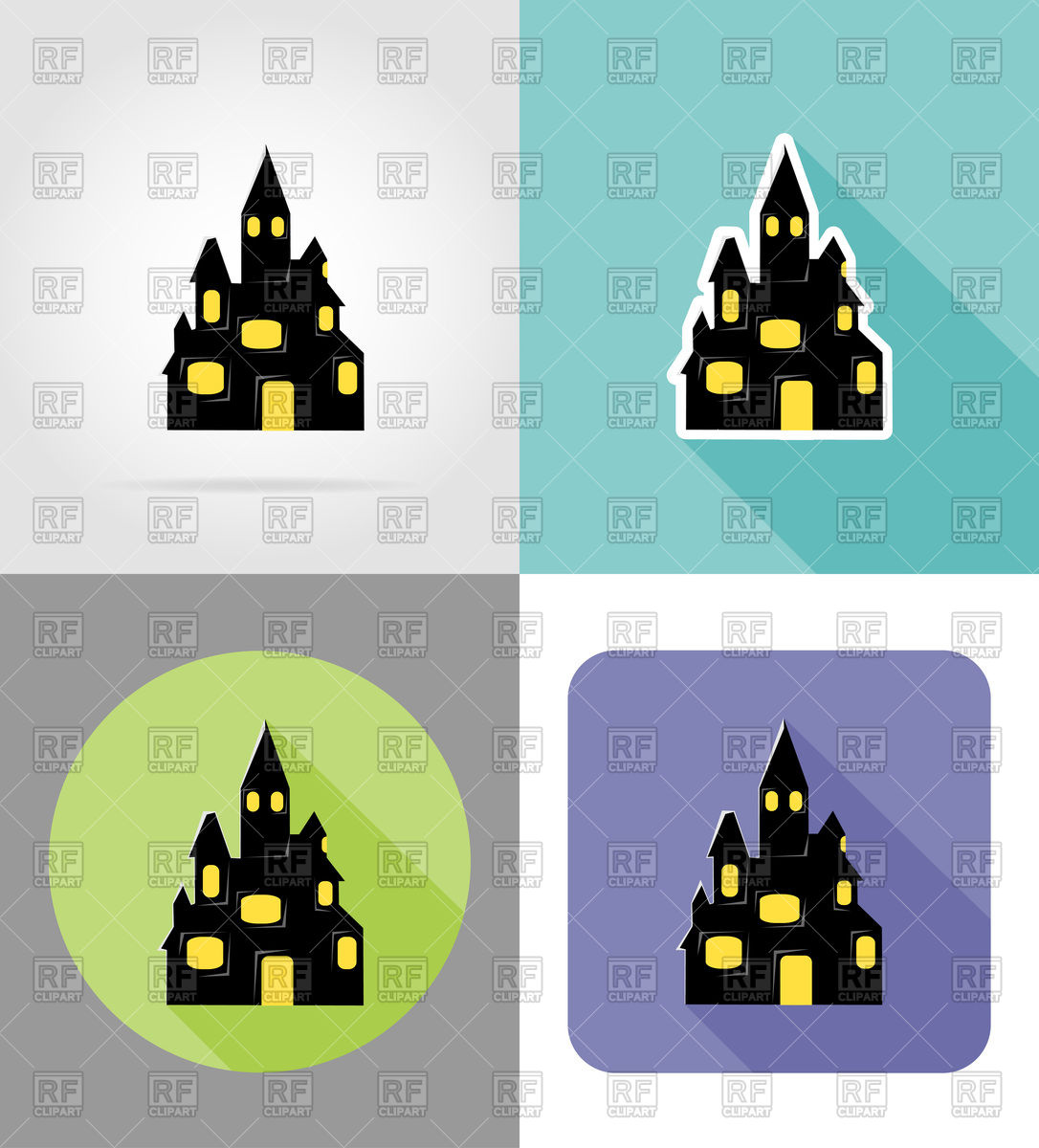 1086x1200 Halloween Old Castle Flat Icons Royalty Free Vector Clip Art Image