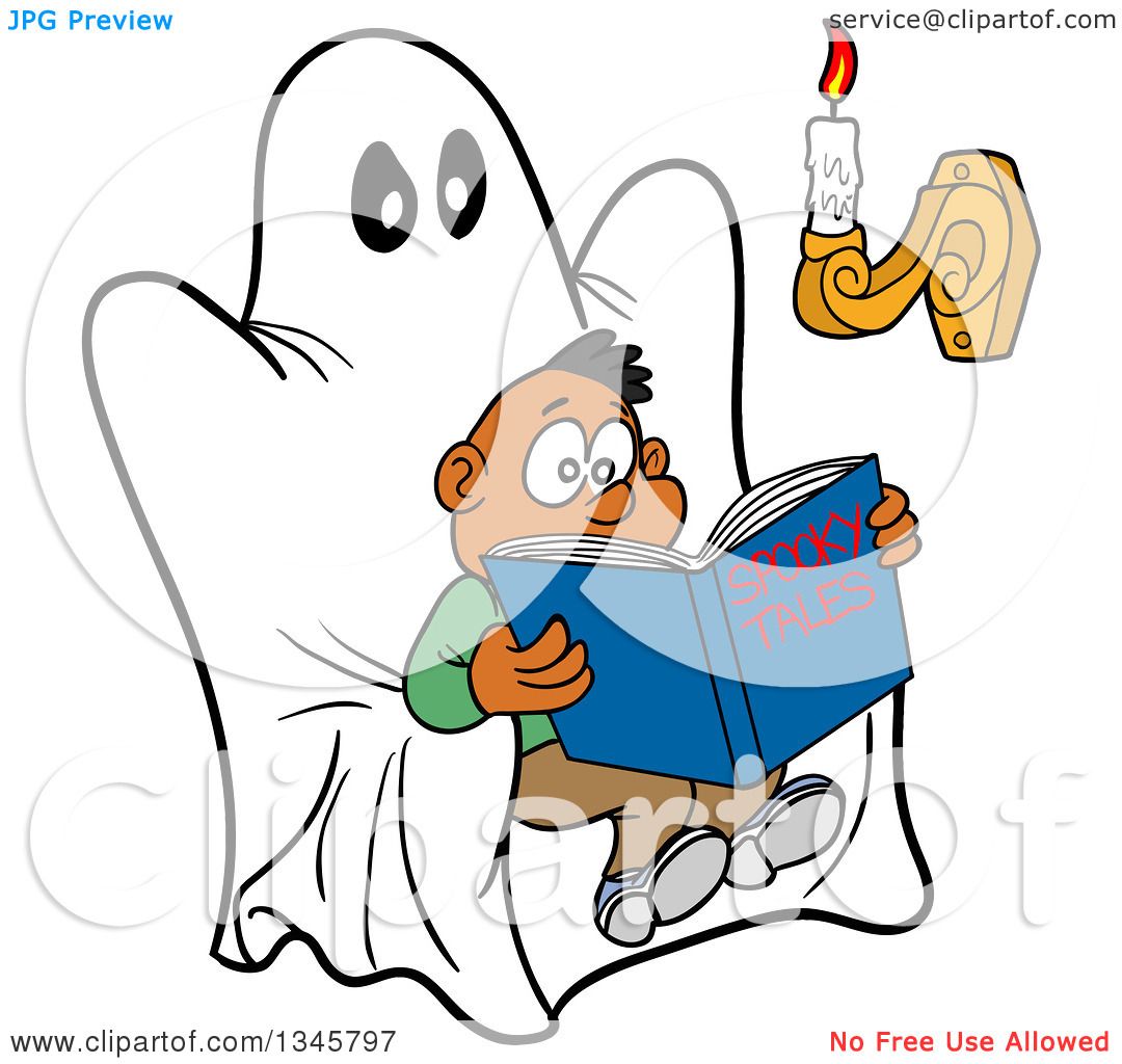 1080x1024 Clipart Of A Cartoon Scared Black Boy Reading A Book Of Spooky