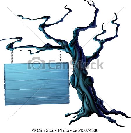 450x458 Halloween Tree Sign. An Illustration Of A Bare Spooky Scary