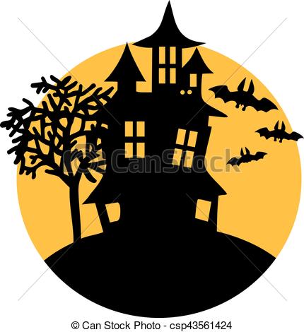 430x470 Haunted House With Bats And Moon Vector Illustration
