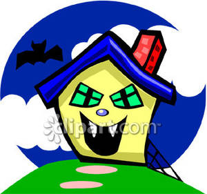 300x281 A Haunted House And A Black Bat Royalty Free Clipart Picture