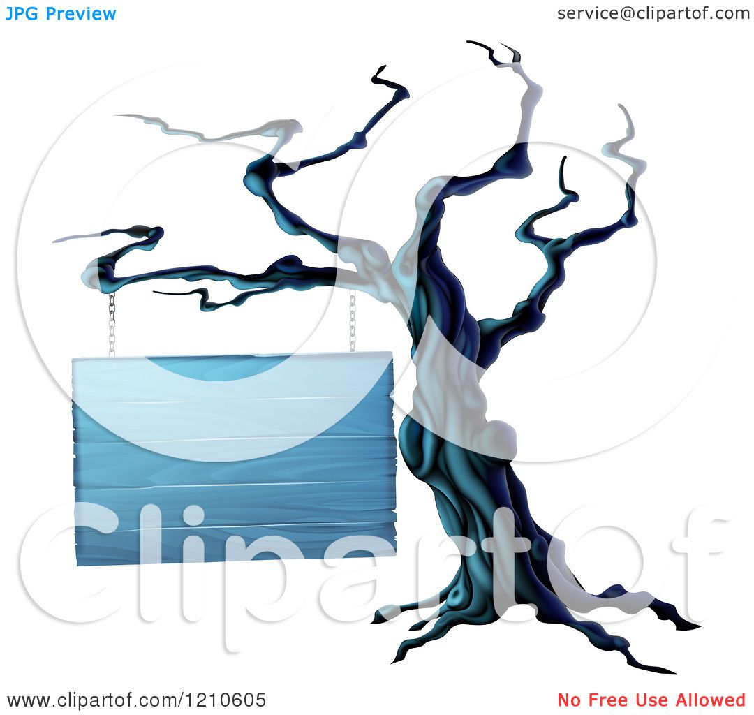1080x1024 Clipart Of A Spooky Dead Tree And Blank Wooden Halloween Sign