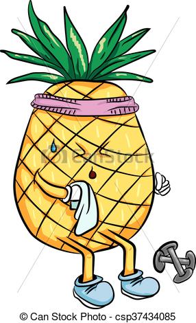 286x470 Bright Cartoon Pineapple Playing Sports In The Summer . Vector