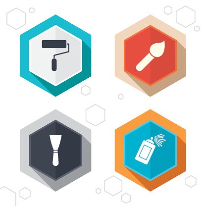 416x416 Paint Roller, Brush Spray Can And Spatula Premium Clipart