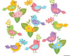 235x187 Pastel Chatter Birds Cute Digital Clipart