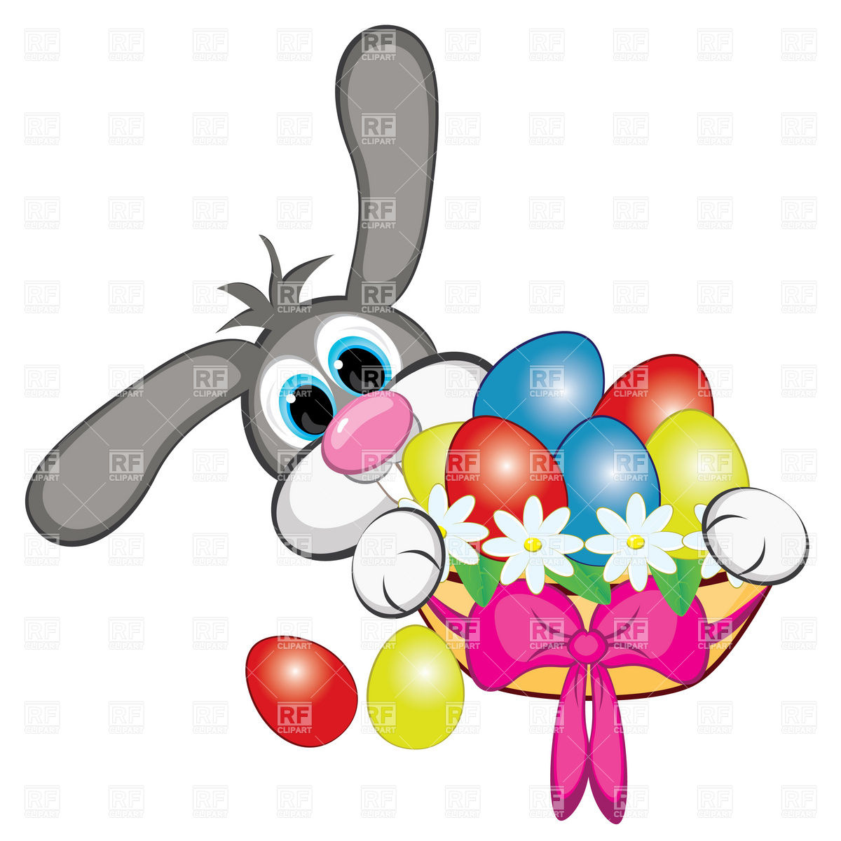 1200x1200 Bunny With Easter Eggs And Basket Royalty Free Vector Clip Art