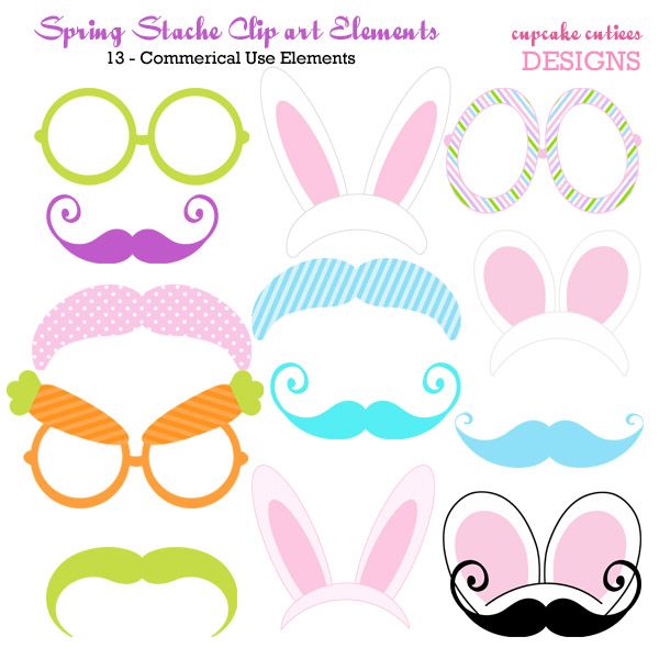 600x600 Spring Stache Digital Clip Art Set Cupcake Cutiees Party Easter