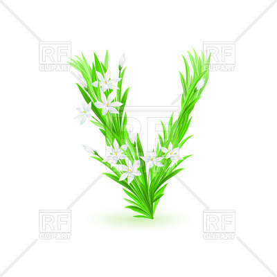 400x400 Grass And Spring Flowers Font Letter V Royalty Free Vector Clip