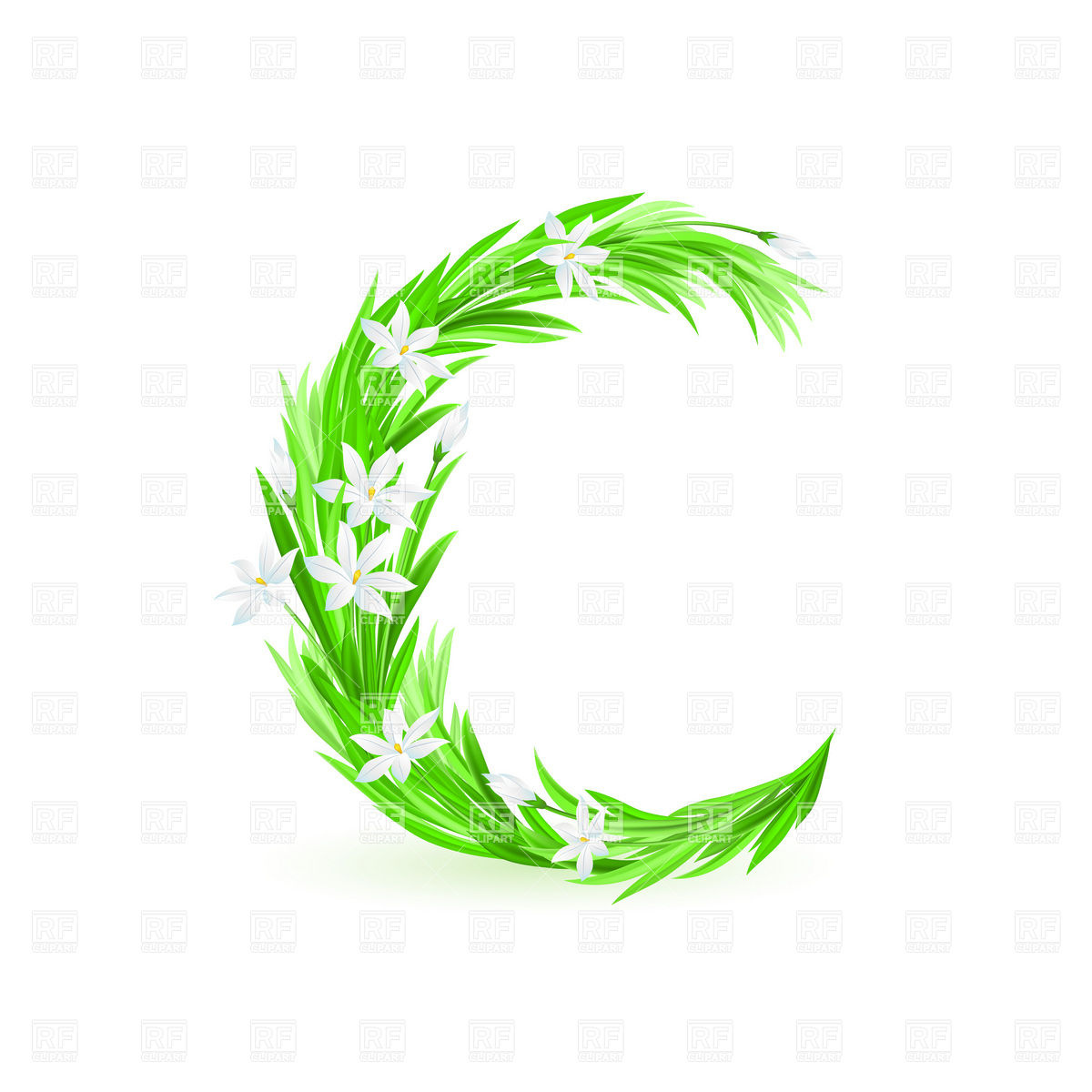 1200x1200 Grass And Spring Flowers Font Letter C Royalty Free Vector Clip