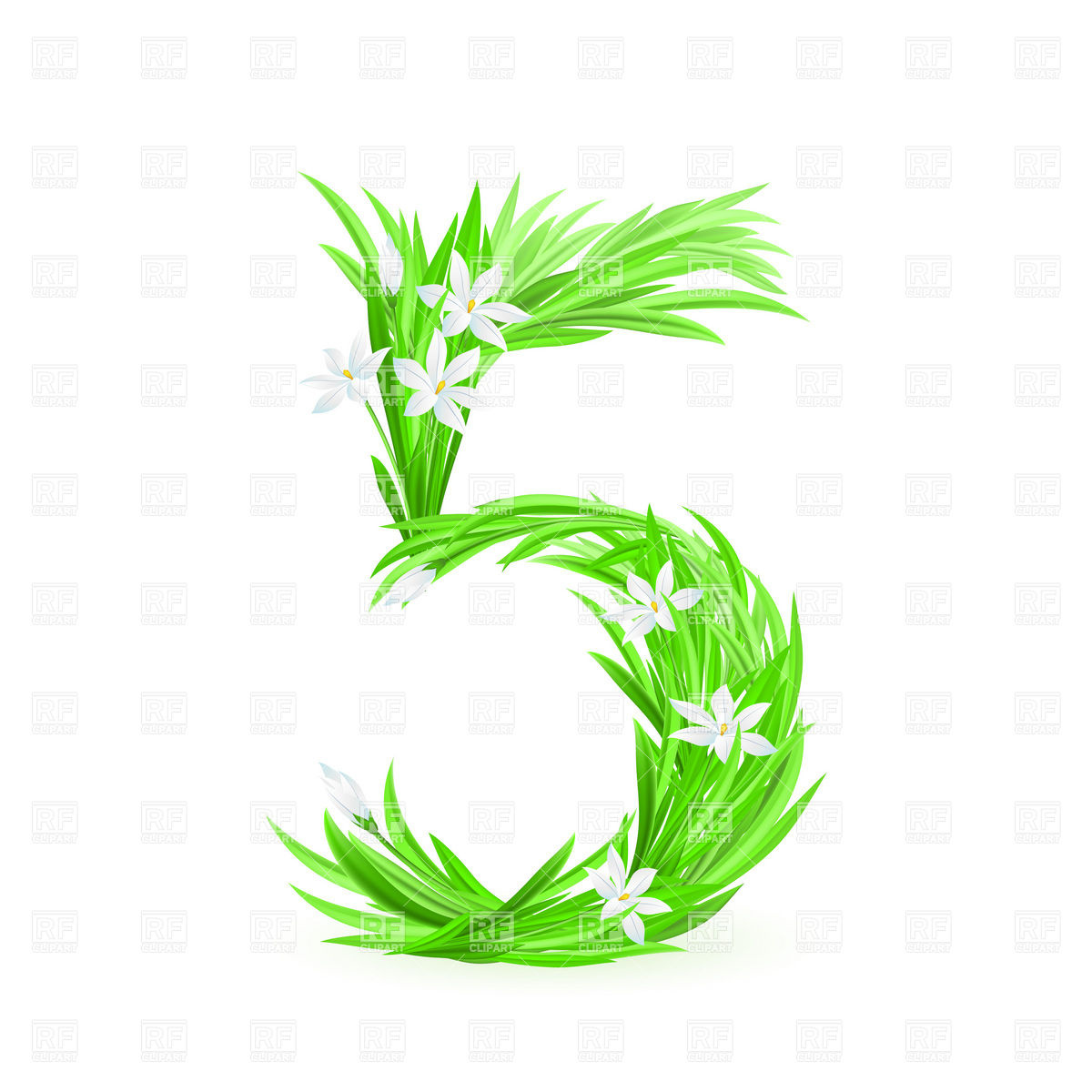 1200x1200 Grass And Spring Flowers Font Numeral 5 Royalty Free Vector Clip