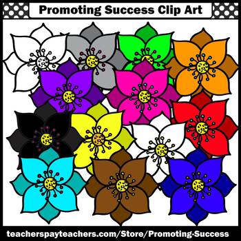 350x350 Set 6 Flower Clip Art, Primary Colors Spring Garden Theme Sps Tpt