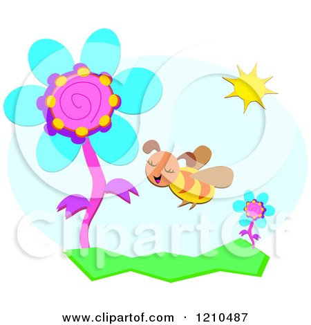 450x470 Clipart Illustration Of Three Happy Honey Bees Flying Over Flowers