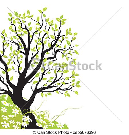 450x470 Spring Vector. Spring Landscape In The Angle Of A Page