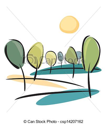 408x470 Vector Park View With Sun And Trees. Spring Trees On The Clip