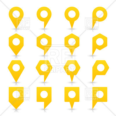 400x400 Round, Square And Hexagon Shaped Yellow Map Pins Royalty Free