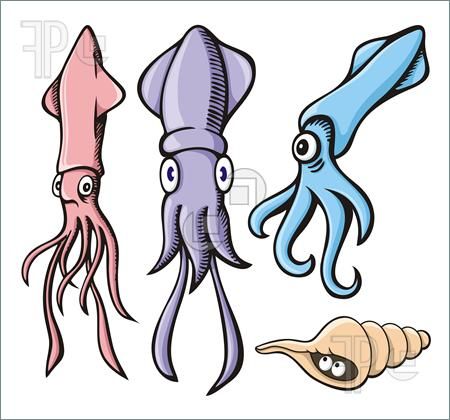 450x420 Cuttlefish Clip Art Illustration Of Three Cute Squid Cartoons