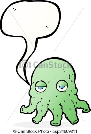 322x470 Cartoon Alien Squid Face With Speech Bubble.
