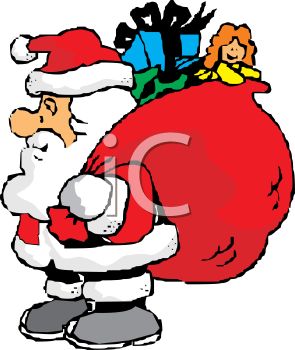 295x350 Fat Little Santa Holding A Bag Of Christmas Toys And Gifts