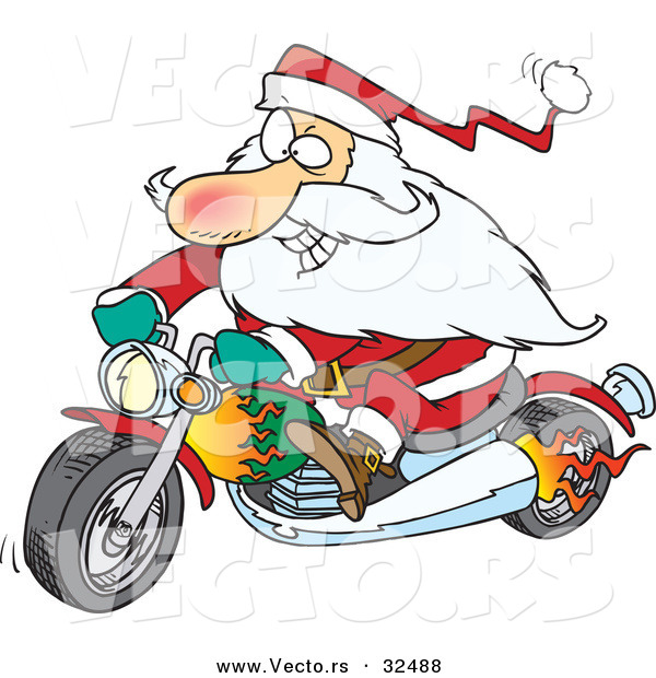 600x620 Cartoon Vector Of A Rebel Biker Santa Riding Motorcycle