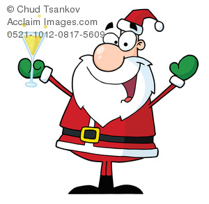 300x293 Clipart Image Of A Happy Cartoon Santa Celebrating The New Year