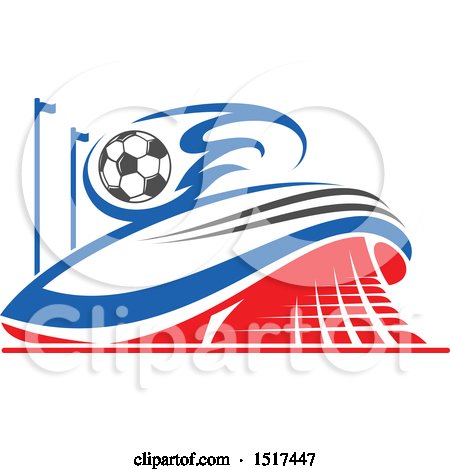 450x470 Clipart Of A Blue And Red Sports Stadium Building