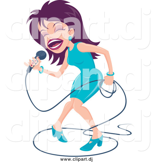 600x620 Cartoon Vector Clipart Of A Purple Haired Female Singer Dancing