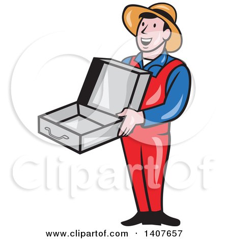 450x470 Clipart Of A Retro Cartoon Man Wearing A Hat And Overalls, Smiling