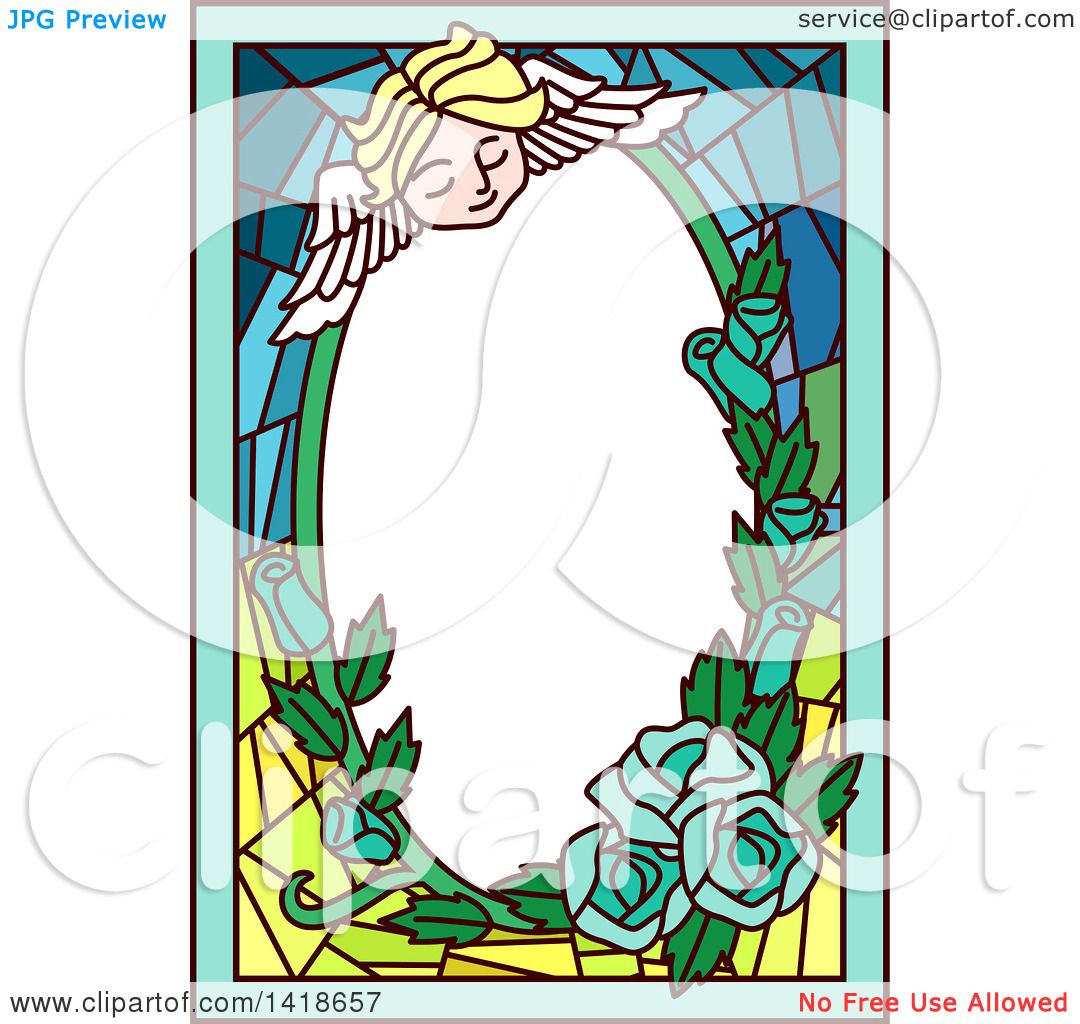 1080x1024 Clipart Of A Stained Glass Angel Cherub And Roses Frame