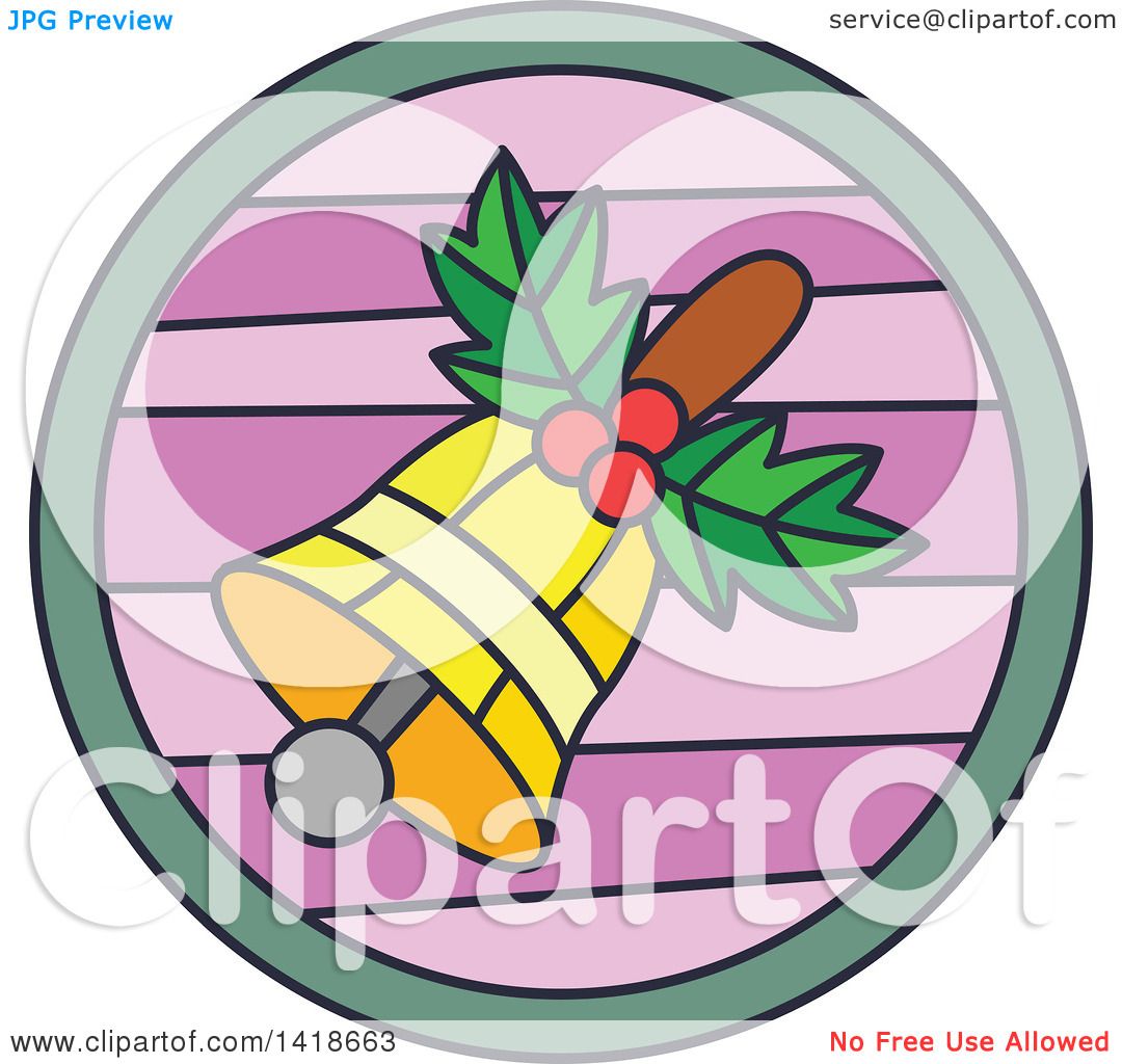 1080x1024 Clipart Of A Round Stained Glass Christmas Bell Design