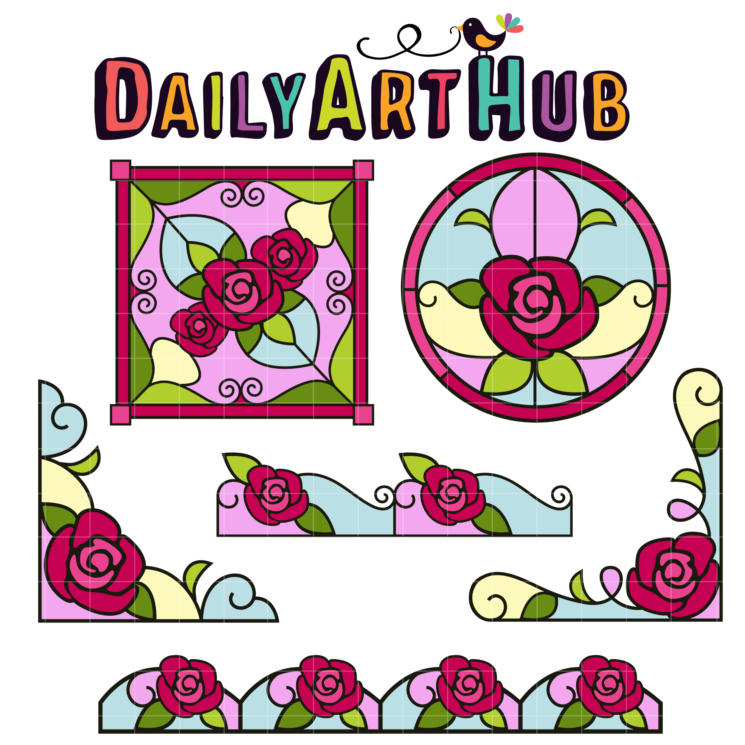 2500x2500 Stained Glass Roses Clip Art Set Daily Art Hub Free Clip Art