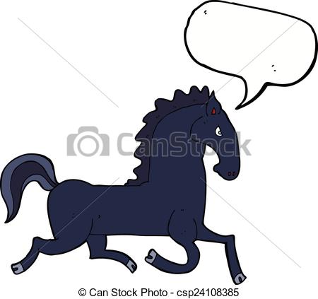 450x423 Cartoon Running Black Stallion With Speech Bubble Vector