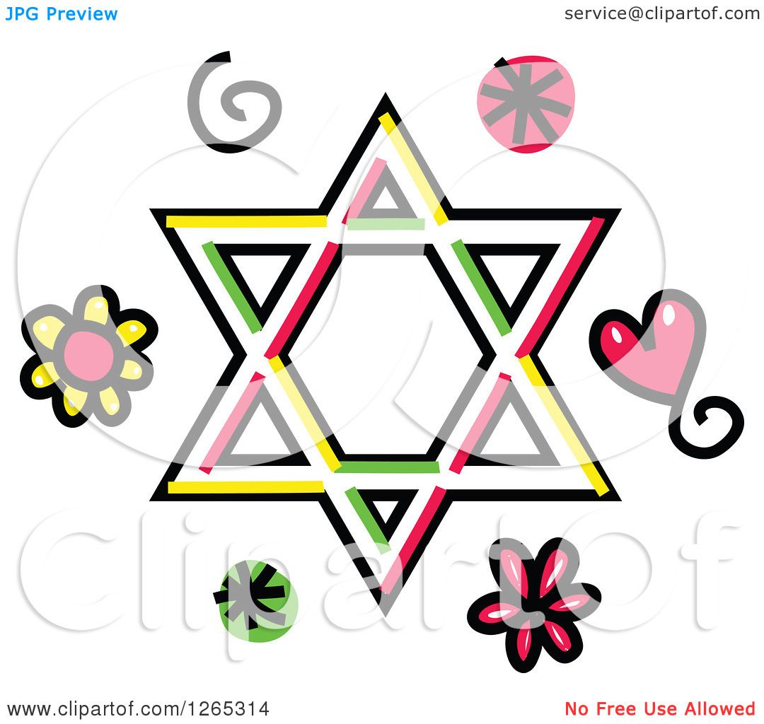 1080x1024 Clipart Of A Doodled Star Of David With Hearts Swirls And Flowers