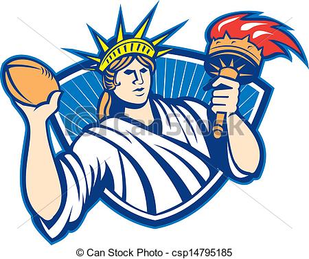 450x377 Statue Liberty Throwing Football Ball. Illustration