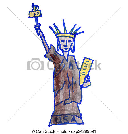 450x470 Drawing Children Watercolor Statue, Liberty Cartoon On A White