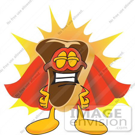 450x450 Clip Art Graphic Of A Beef Steak Meat Mascot Character In A Super