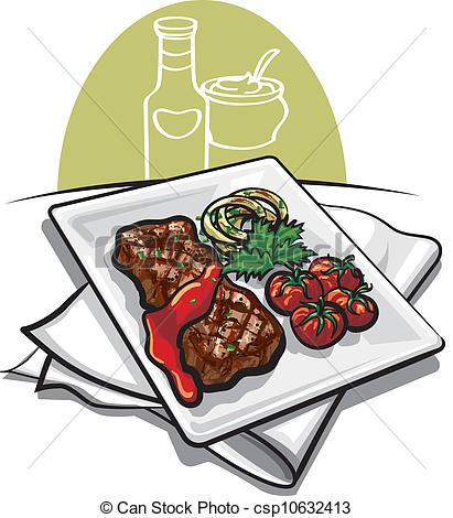 411x470 Grilled Beef Steak With Tomato Sauce Vector Clip Art