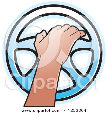 450x470 Clipart Of A Hand Operating A Blue Steering Wheel