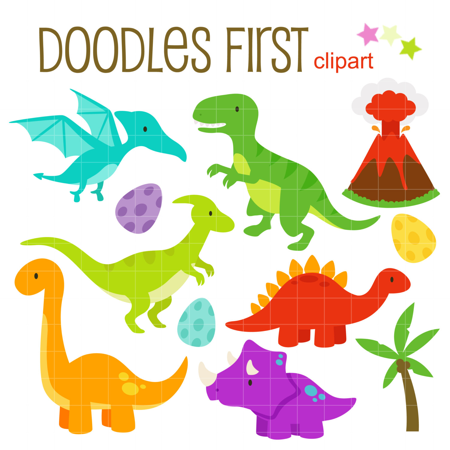 1500x1500 Cute Dinosaurs Digital Clip Art For Scrapbooking Card Making