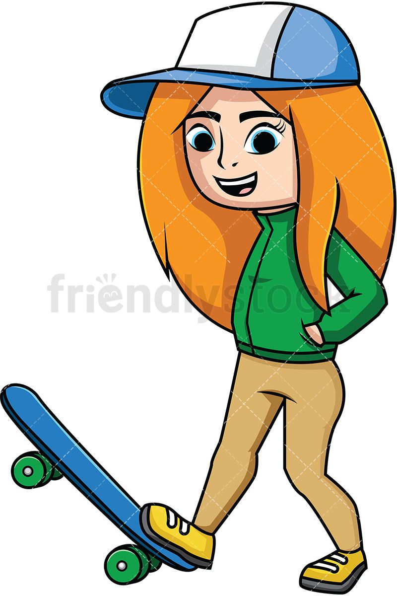 800x1200 Cool Girl Skateboarder Cartoon Vector Clipart Women Wear