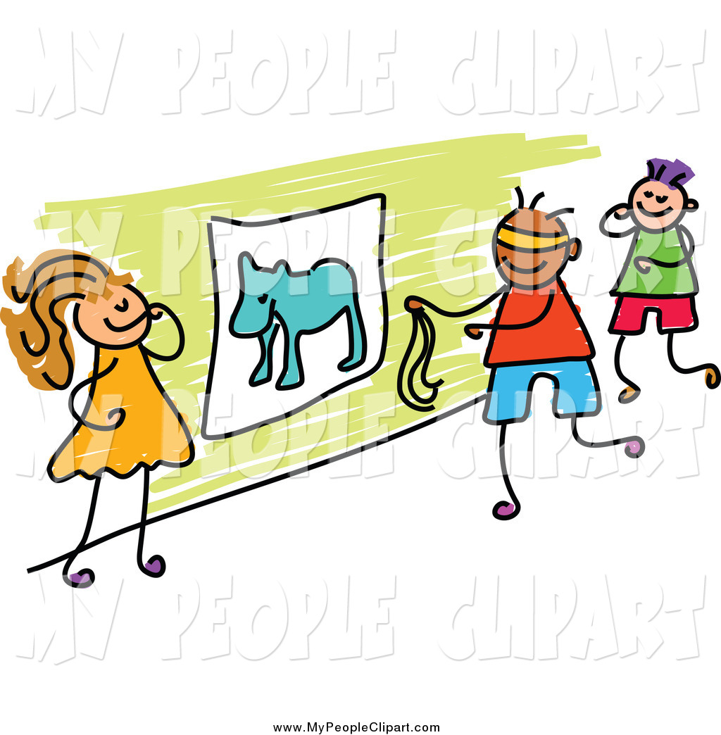 1024x1044 Clip Art Of A Diverse Stick Kids Playing Pin Tail On