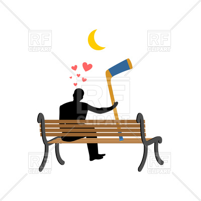 400x400 Man And Hockey Stick Sitting On Bench Royalty Free Vector Clip Art