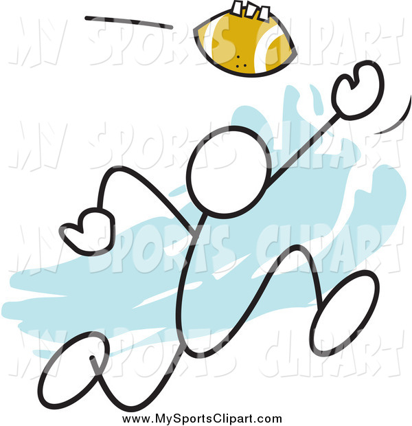 600x620 Sports Clip Art Of A Stick Man Catching A Football Over Blue By