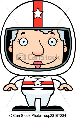 304x470 Cartoon Smiling Race Car Driver Woman. A Cartoon Race Car