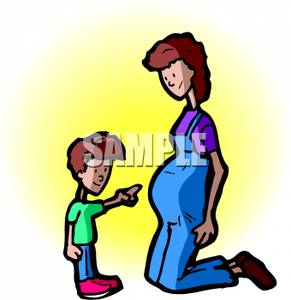 291x300 A Young Boy Pointing To His Pregnant Mother's Stomach