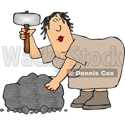 400x400 Cavewoman Shaping A Stone With A Hammer Like Tool Clipart Picture