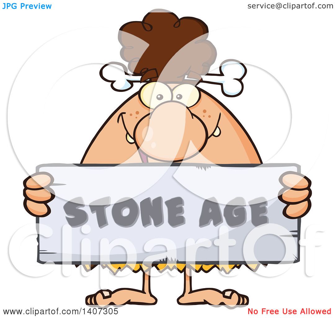 1080x1024 Clipart Of A Brunette Cave Woman Holding A Stone Age Sign